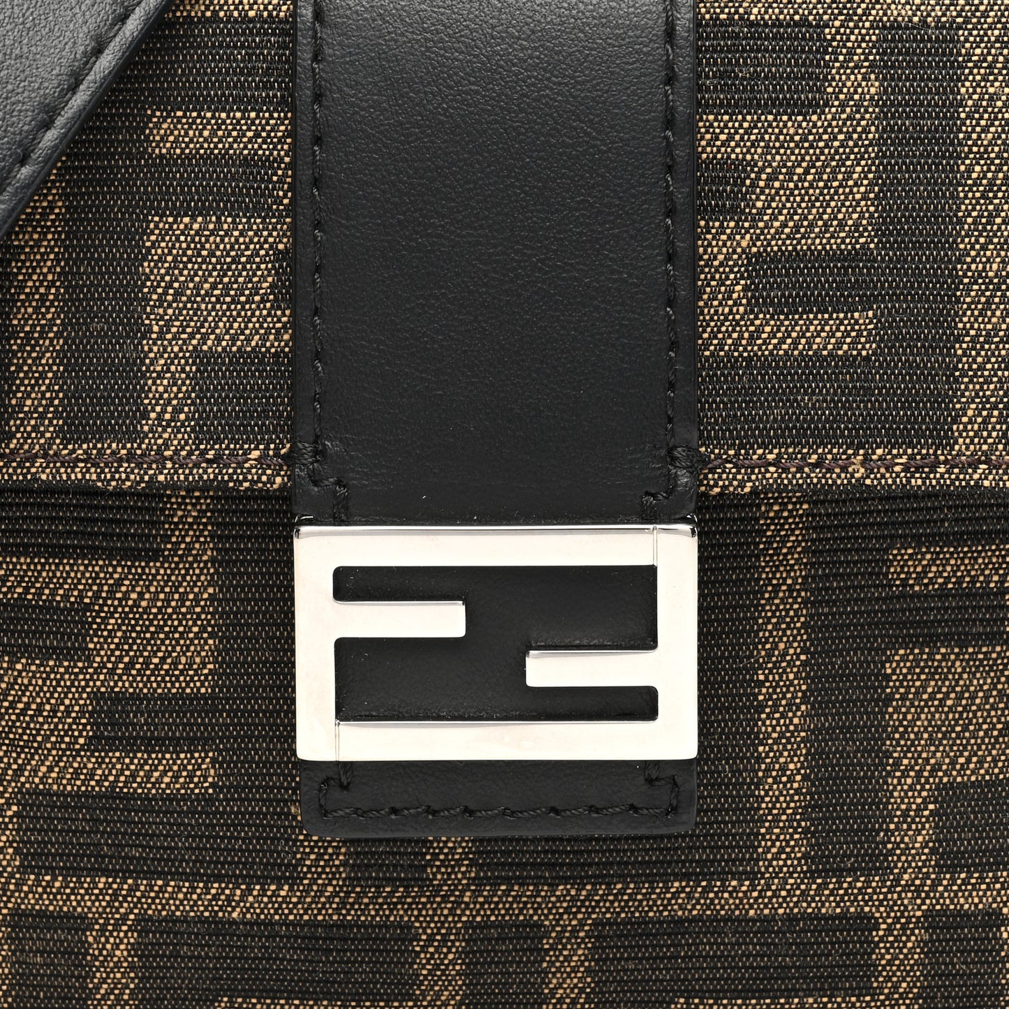 Recycled Fabric Jacquard Vitello Grace FF 1974 Baguette Belt Pouch Tobacco Moro Black