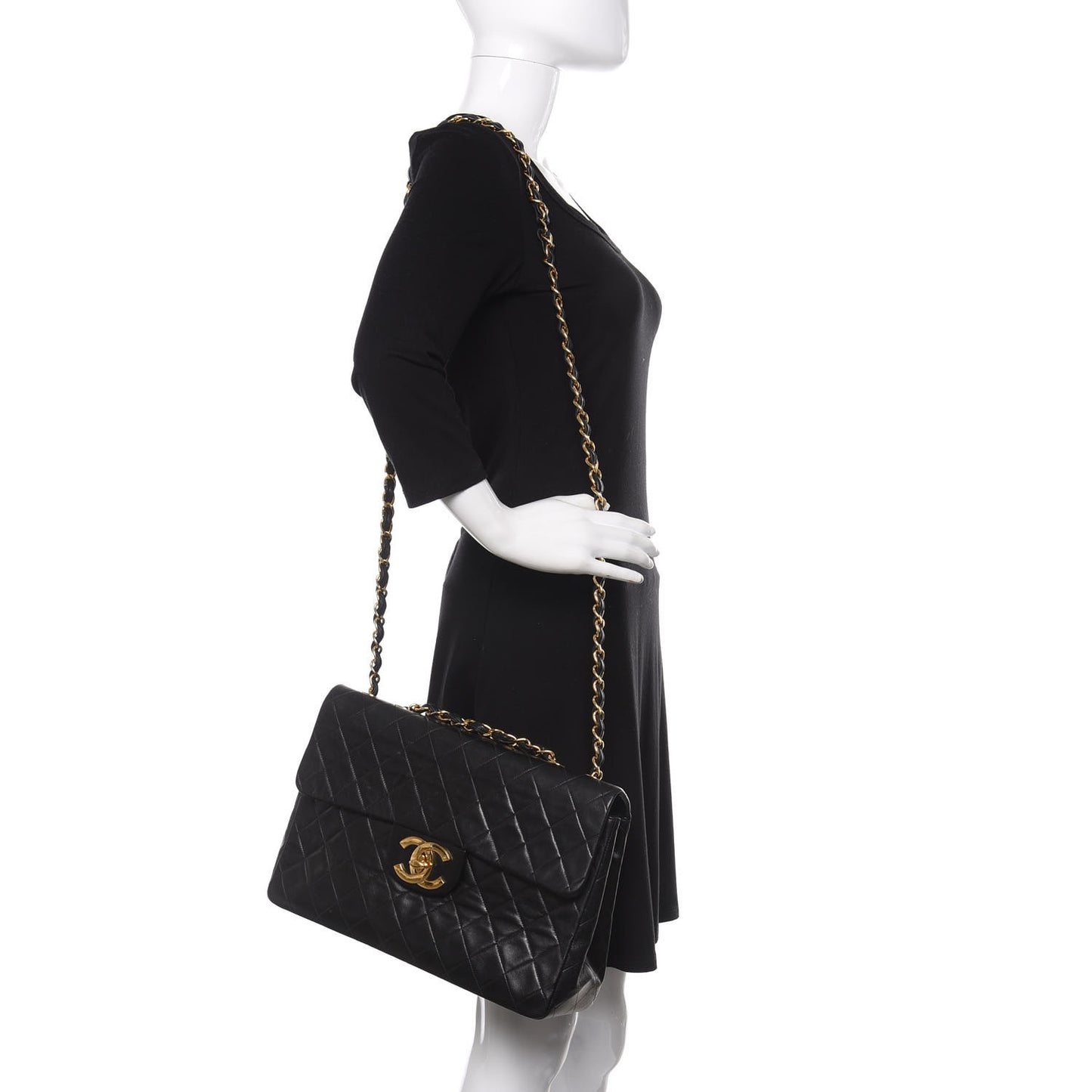Lambskin Quilted XL Jumbo Single Flap Black