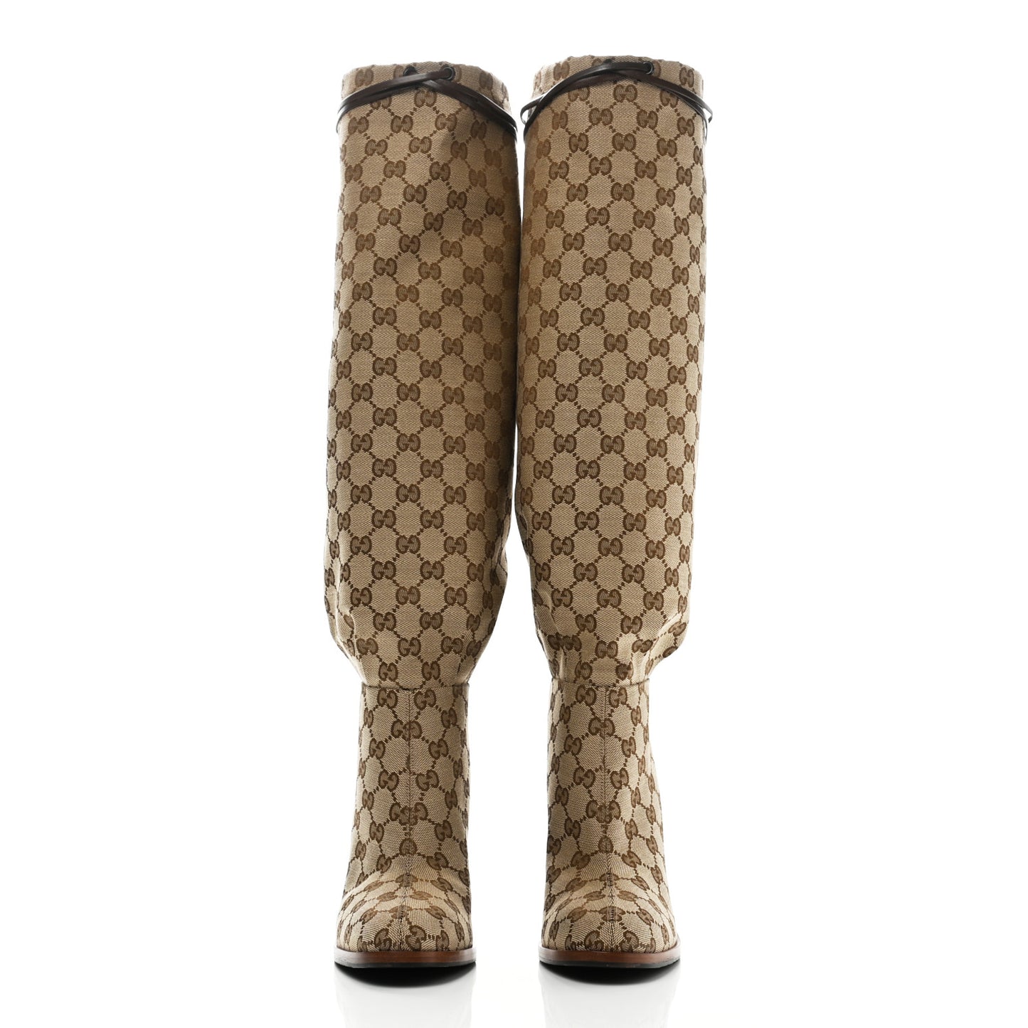 Monogram Malaga Kid Lisa Mid Heel Boots 40.5 Beige Ebony
