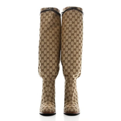 Gucci Monogram Malaga Kid Lisa Mid Heel Boots 40.5 Beige Ebony 2 of 8