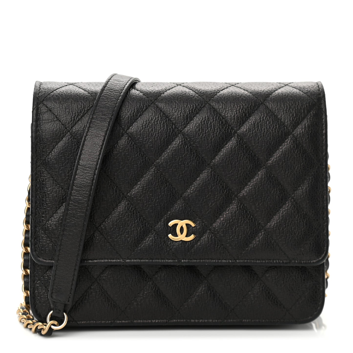 Letter Calfskin Embossed Quilted Square Wallet On Chain WOC Black