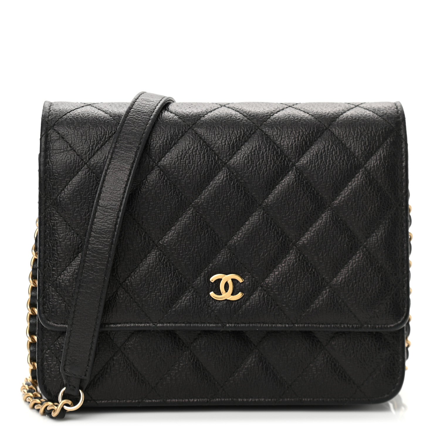 Chanel Letter Calfskin Embossed Quilted Square Wallet On Chain WOC Black 1 of 27