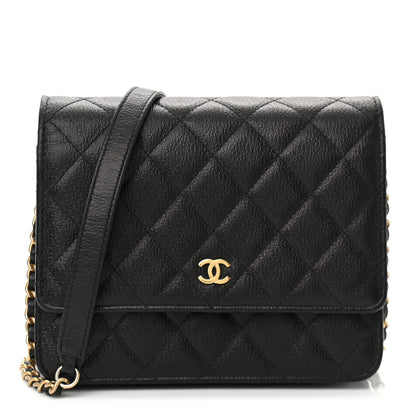 Chanel Letter Calfskin Embossed Quilted Square Wallet On Chain WOC Black 1 of 27