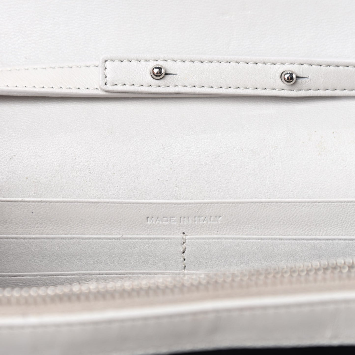 Calfskin Crocodile Embossed Monogram Chain Wallet White