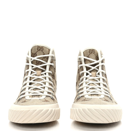 Gucci Monogram Suede Mens Tortuga High Top Sneakers 8 Beige Ebony Oatmeal Mystic White 2 of 8