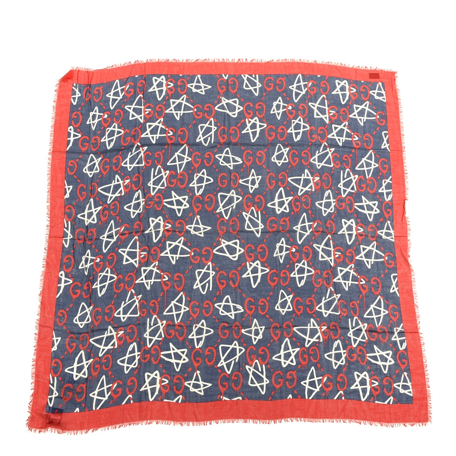 Gucci Modal Silk GucciGhost Print Shawl Red White Blue 1 of 3