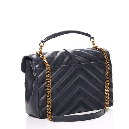 Saint Laurent Calfskin Suede Matelasse Chevron Monogram Large College Bag Graphite 3 of 7