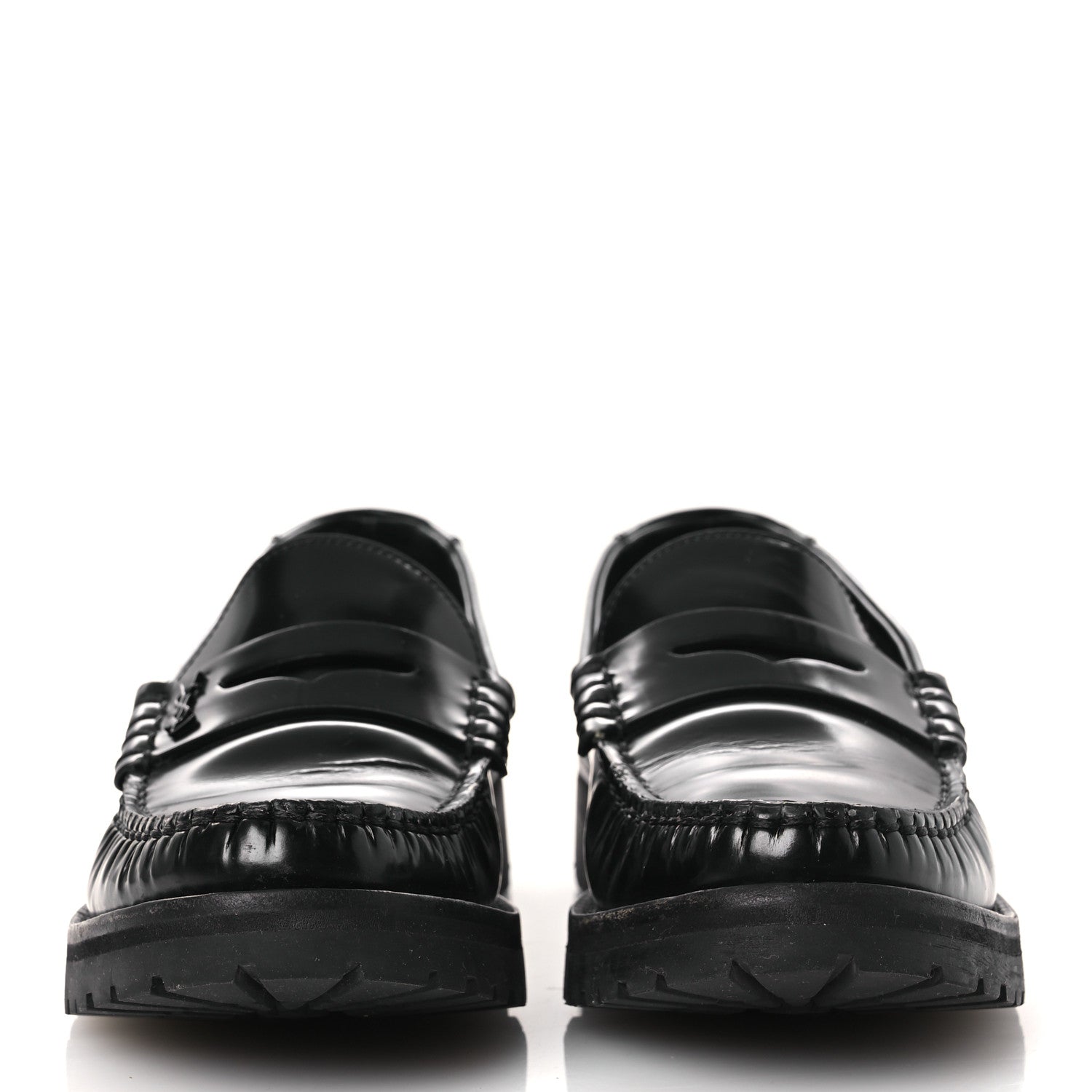 Saint Laurent Glazed Calfskin Chunky Le Loafer Penny Slippers 39 Black 3 of 12
