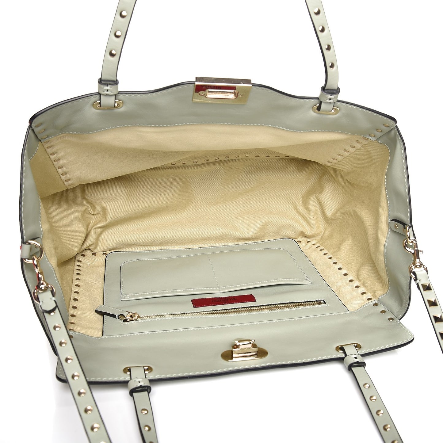Vitello Medium Rockstud Tote Green Tea Sorbet