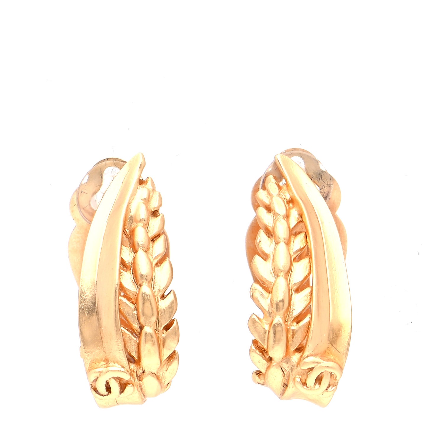 Metal Feather Clip On Earrings Gold