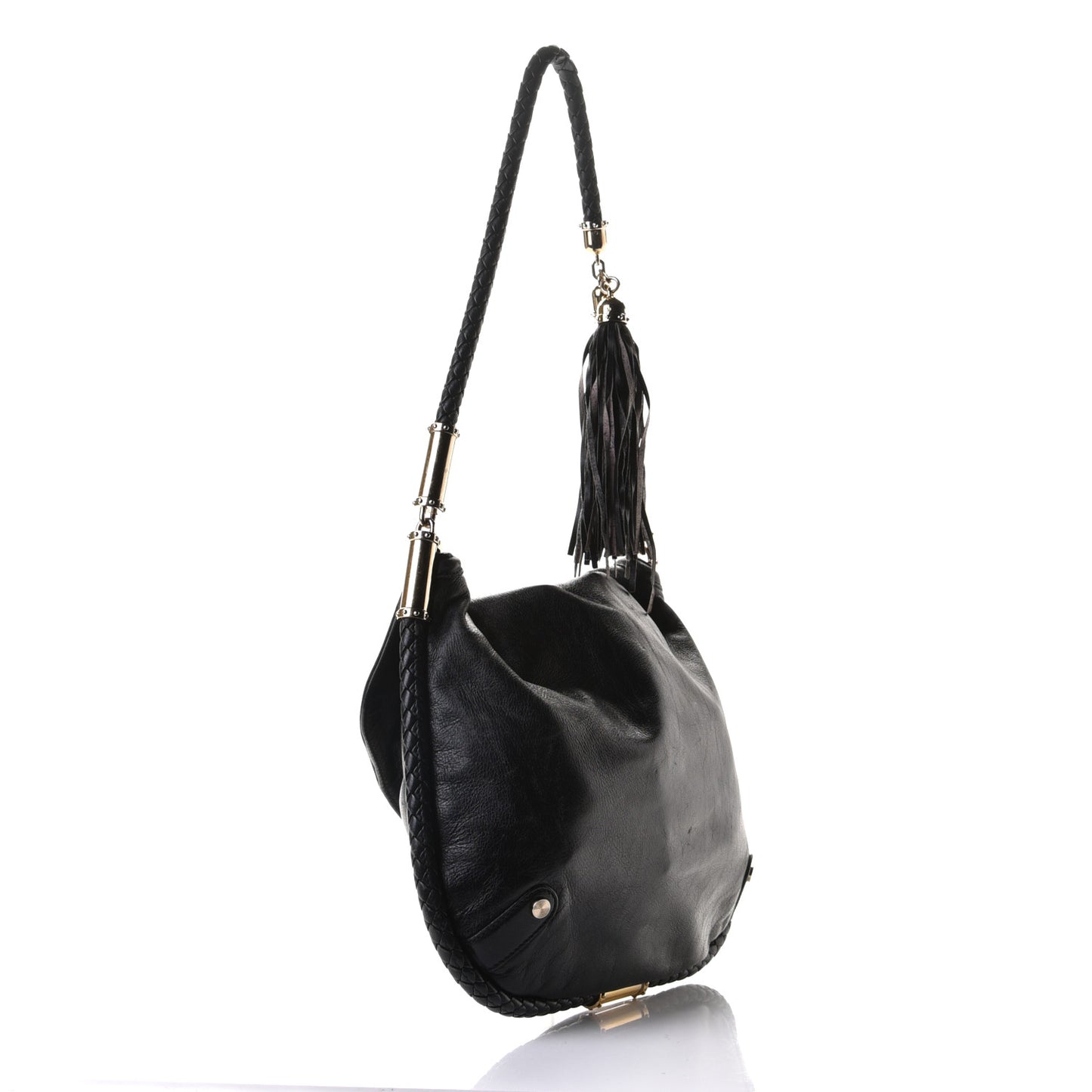 Calfskin Medium Britt Tassel Shoulder Bag Black