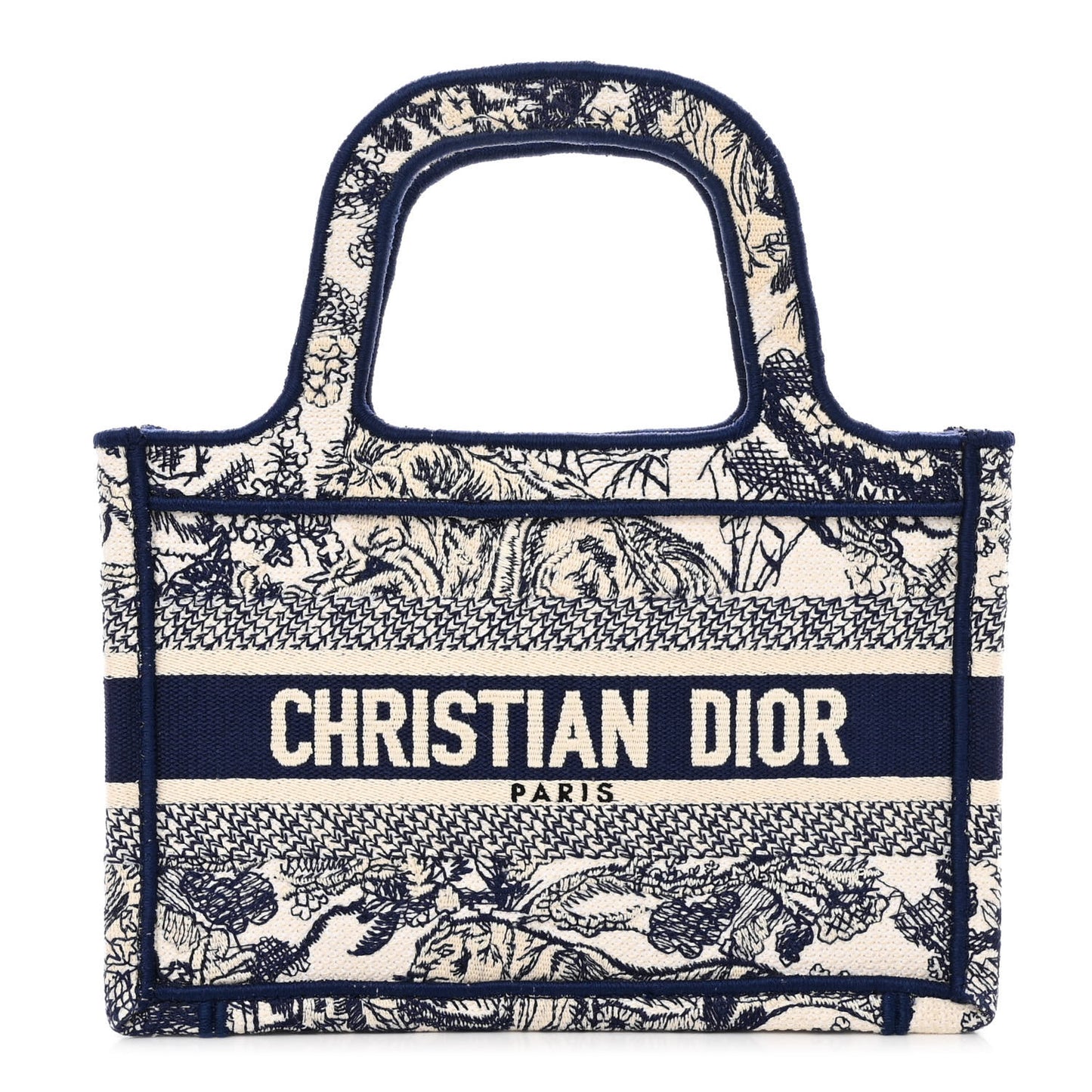 Canvas Embroidered Mini Toile De Jouy Book Tote Blue