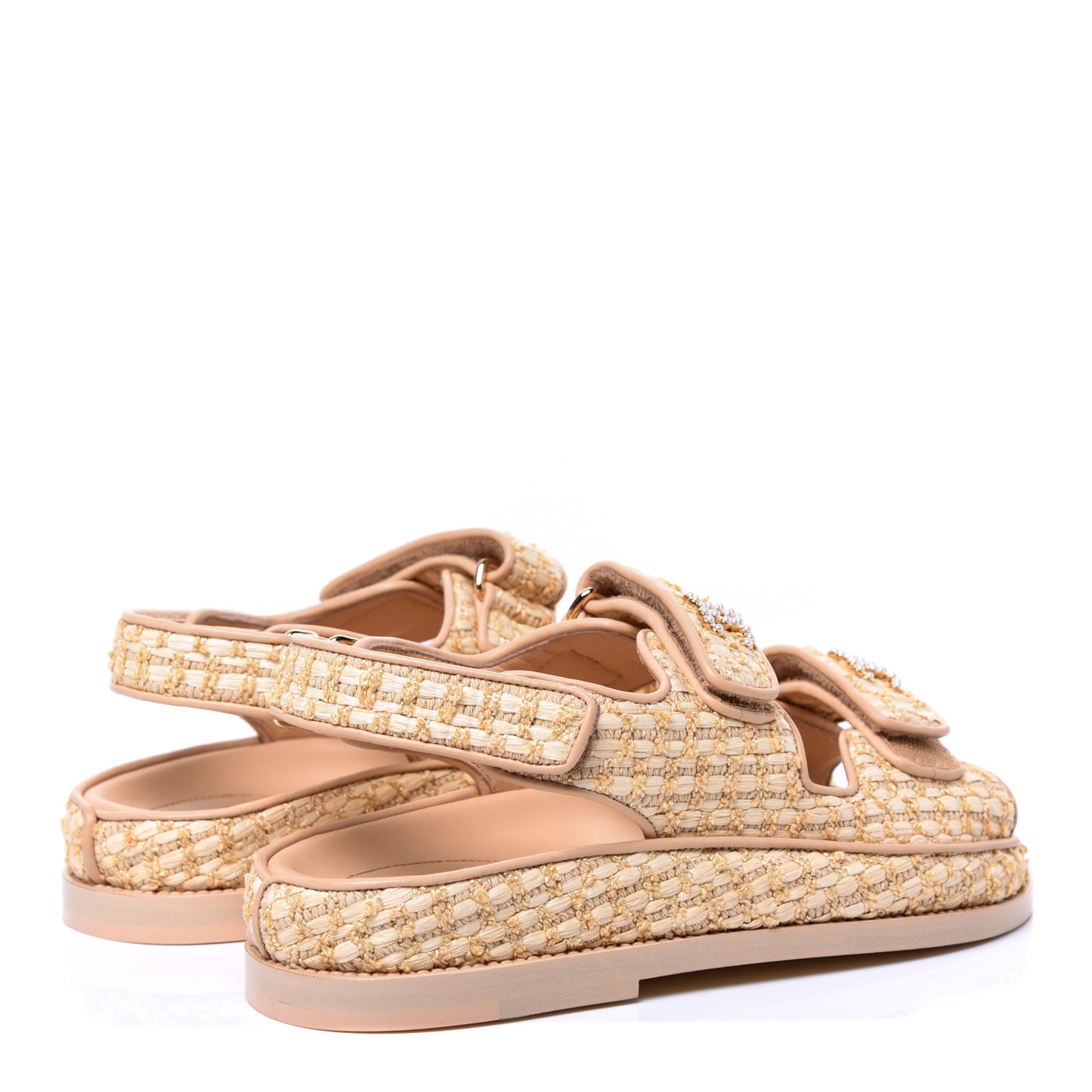 Braided Fabric Velcro Dad Sandals 35 Beige