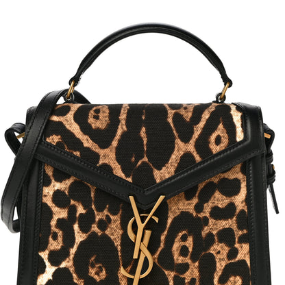 Saint Laurent Canvas Leopard Print Mini Classic Monogram Cassandra Top Handle Black 7 of 9