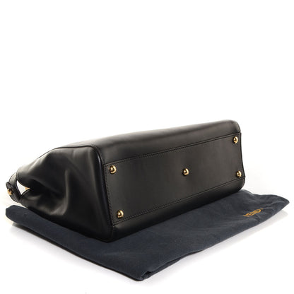 Fendi Vitello Morgan Fabric Jacquard Pequin Medium Peekaboo Iconic Satchel Black Tobacco 4 of 9