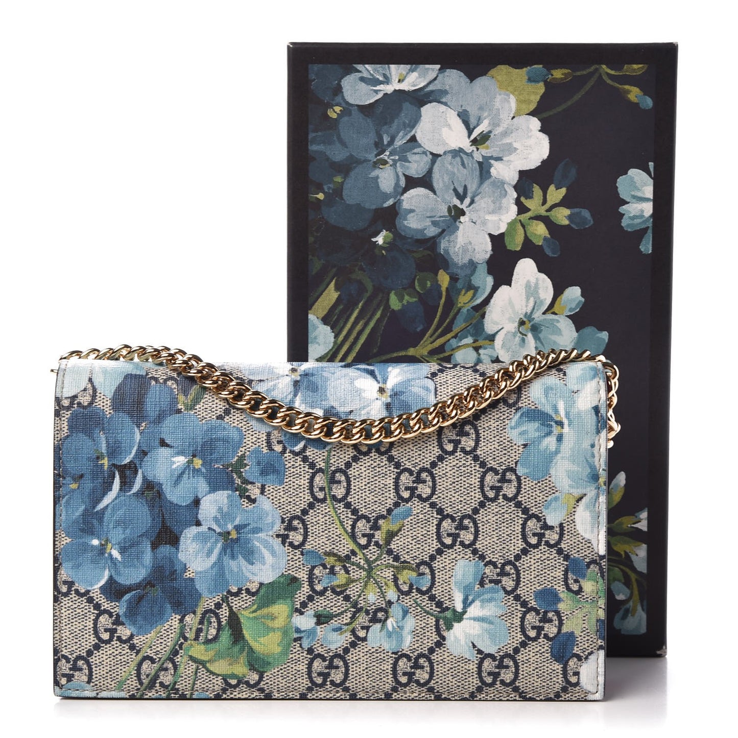 GG Supreme Monogram Blooms Chain Wallet Blue
