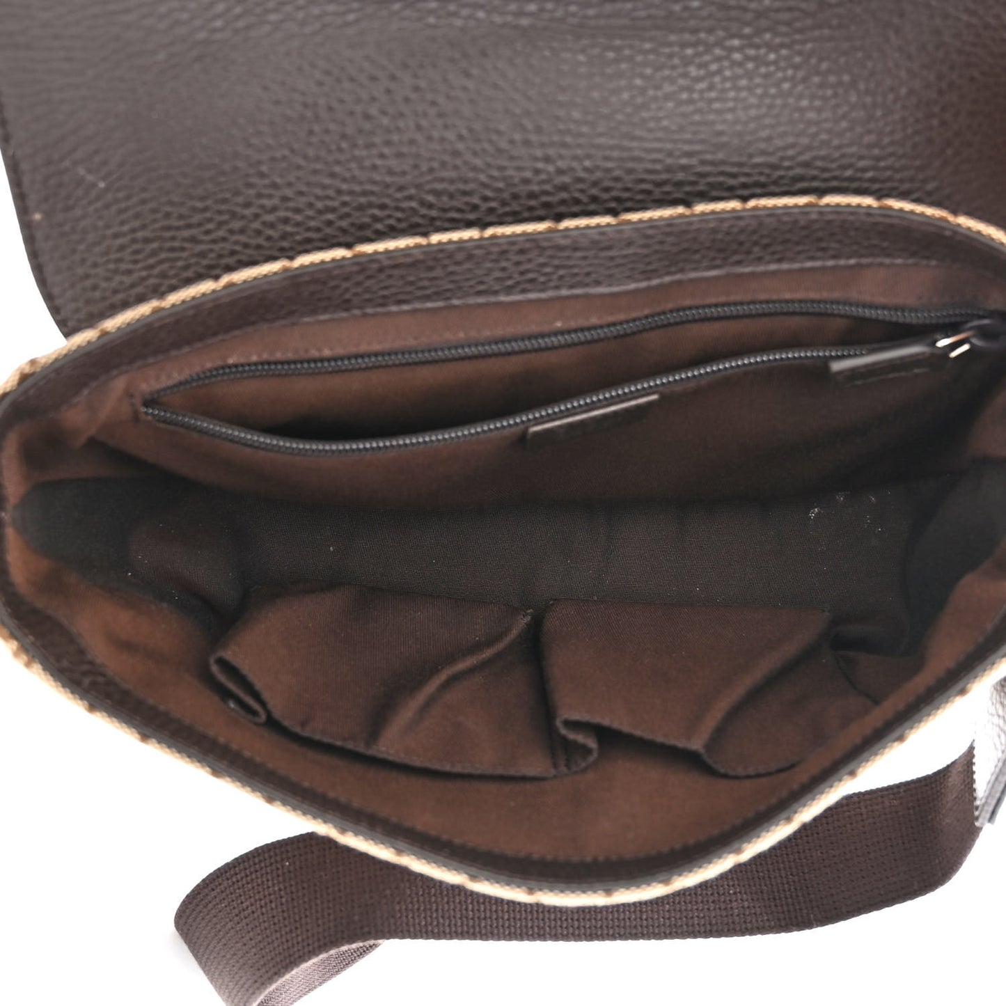 Monogram Flap Messenger Bag Beige Dark Brown