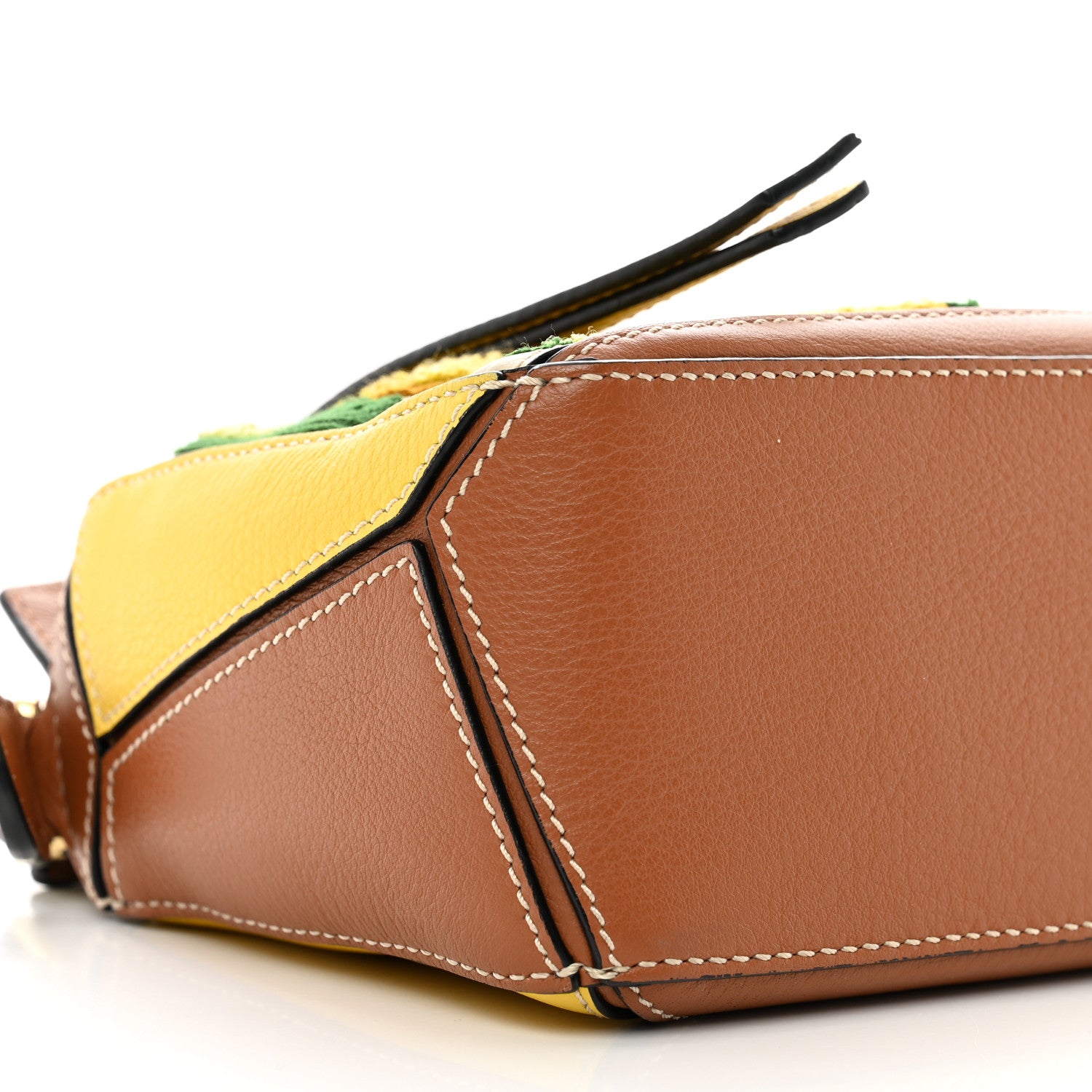 Loewe Calfskin Embroidered Floral Small Puzzle Bag Tan Yellow 8 of 11