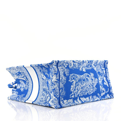 Christian Dior Canvas Embroidered Medium Dioriviera Toile De Jouy Book Tote Fluorescent Blue 4 of 11