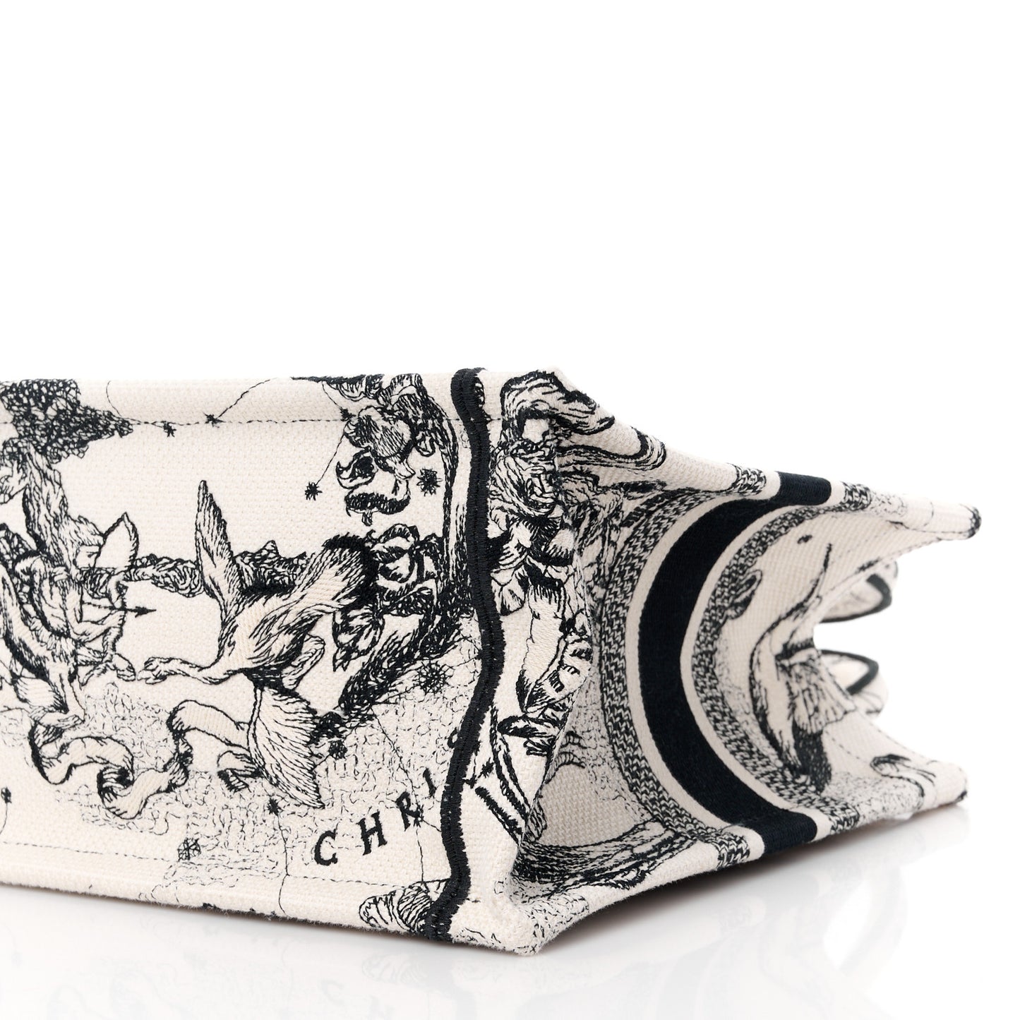Canvas Embroidered Small Zodiac Toile De Jouy Book Tote Latte