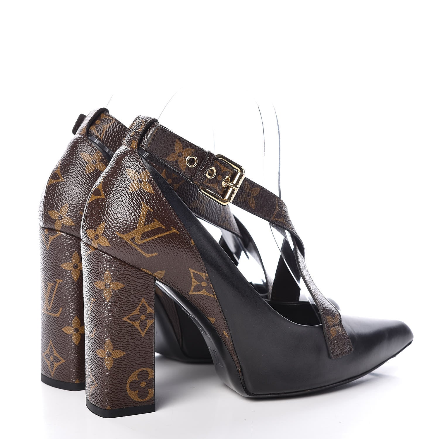 Louis Vuitton Calfskin Monogram Matchmake Cross Pumps 37.5 Black 4 of 14