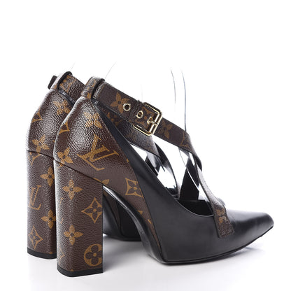 Louis Vuitton Calfskin Monogram Matchmake Cross Pumps 37.5 Black 4 of 14