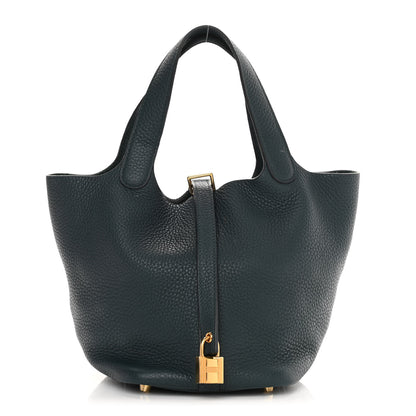 Hermes Taurillon Clemence Picotin Lock 18 PM Vert Cypress 1 of 15