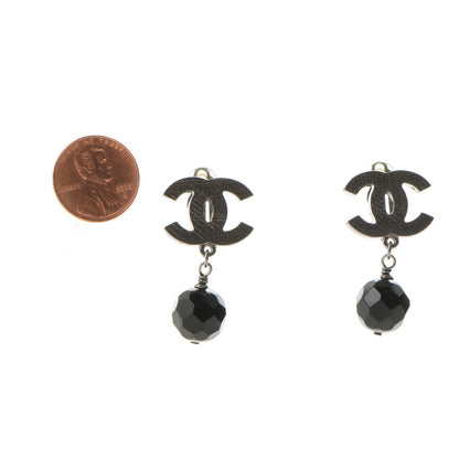Chanel Ruthenium CC Bead Drop Clip On Earrings Black 2 of 6