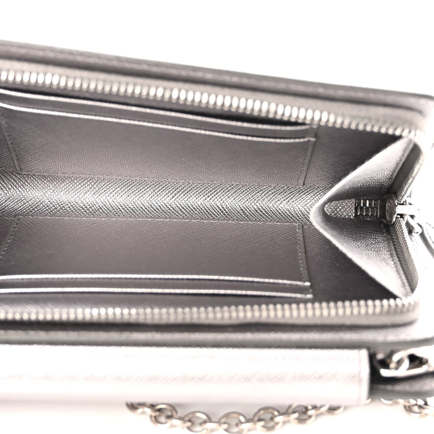 Prada Saffiano Metal Chain Wallet Cromo 6 of 11