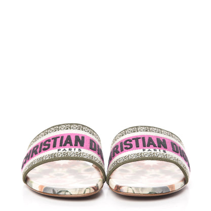 Christian Dior Canvas KaleiDioroscopic Embroidered Dway Flat Slide Sandals 37.5 Deep Amaranth 2 of 10