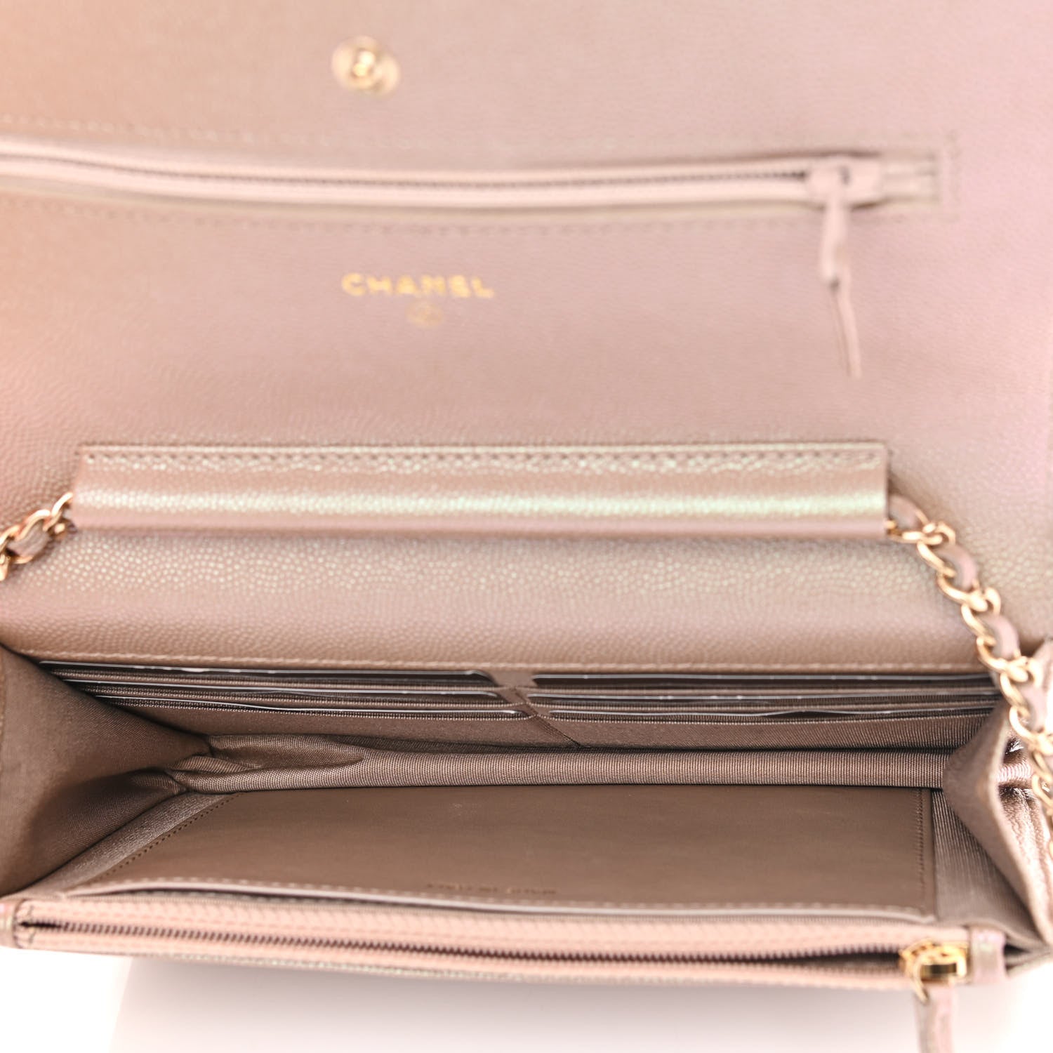 Chanel Iridescent Caviar Quilted Wallet On Chain WOC Beige 5 of 13