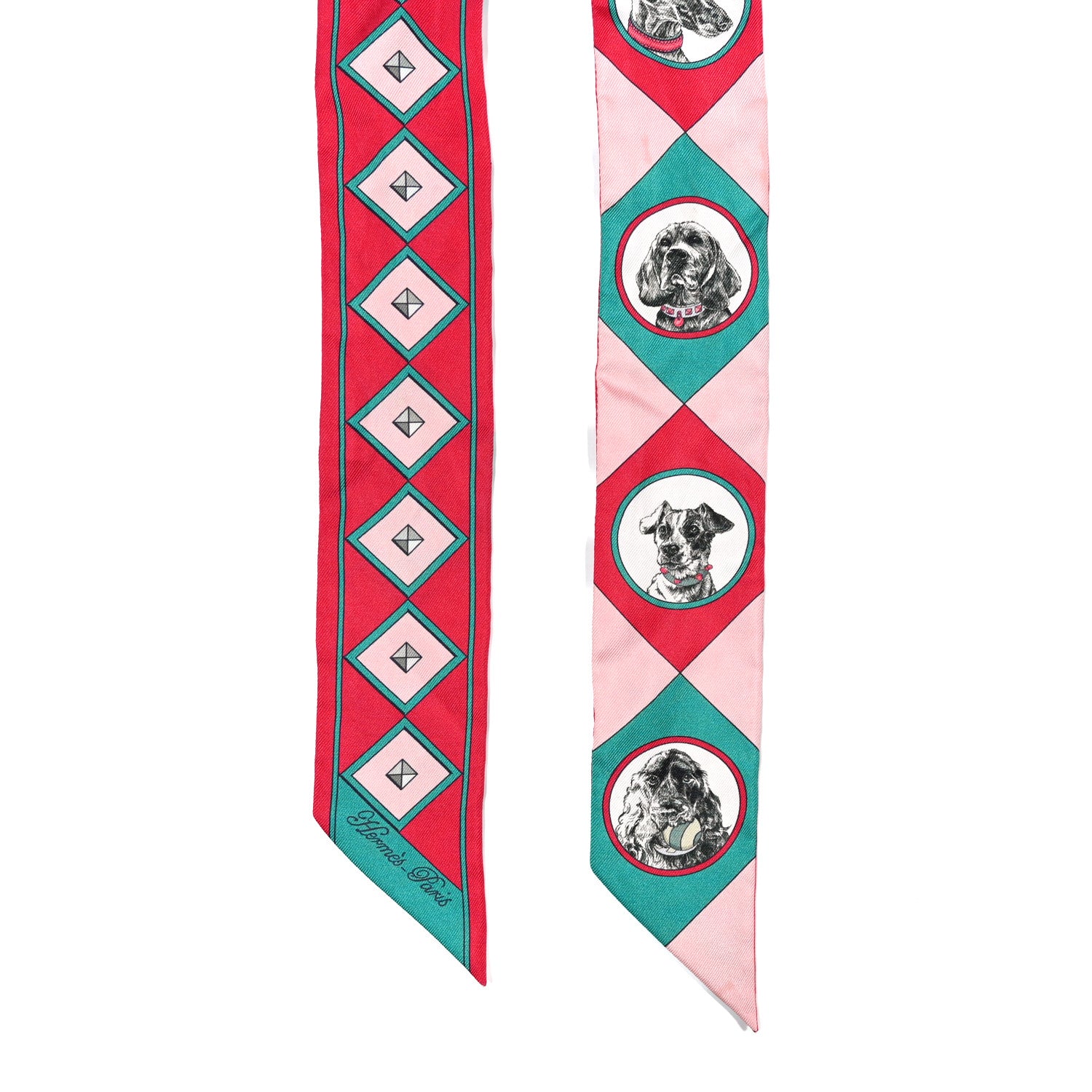 Hermes Silk Colliers et Chiens Twilly Framboise Vert Rose 2 of 5
