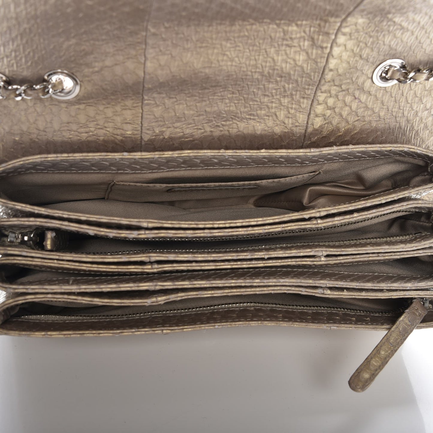 Iridescent Python Quilted Medium Clam Pocket Flap Gold