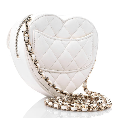 Chanel Lambskin Quilted CC In Love Heart Clutch With Chain White 3 of 12