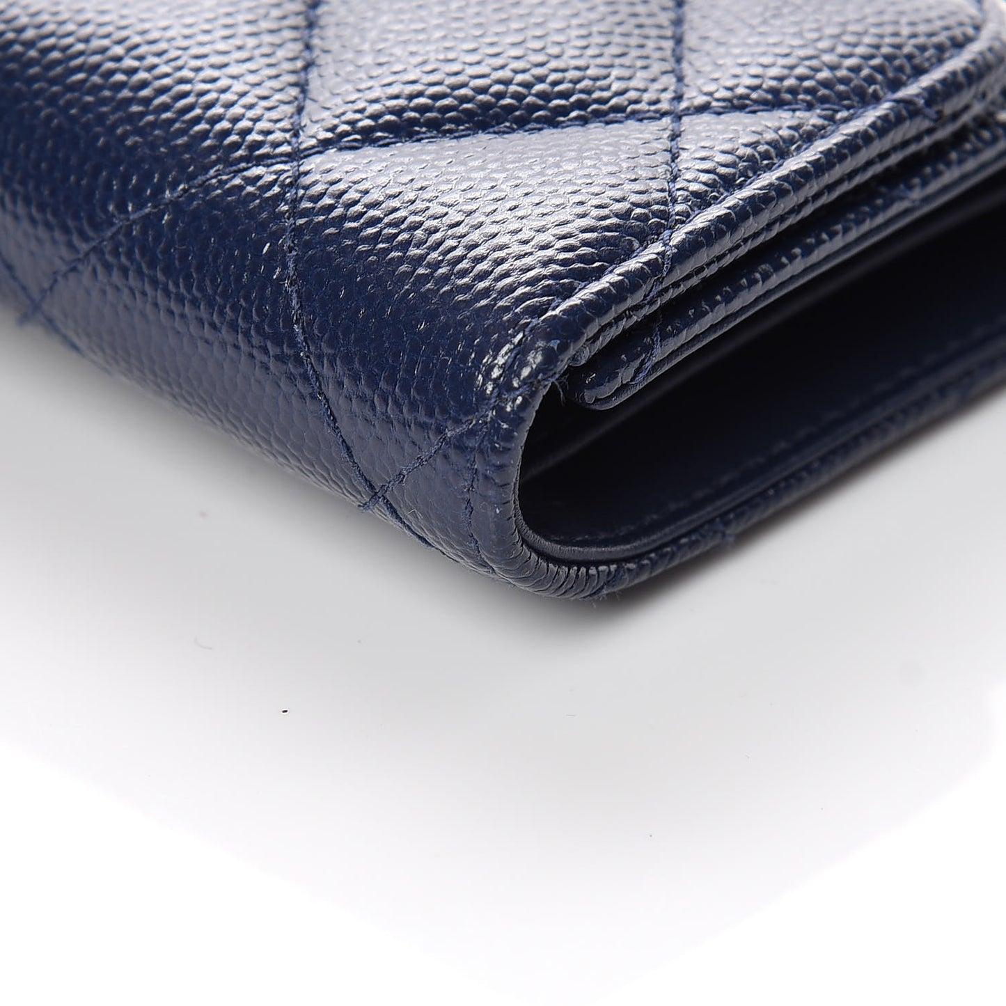 Caviar Quilted Compact Flap Wallet Navy