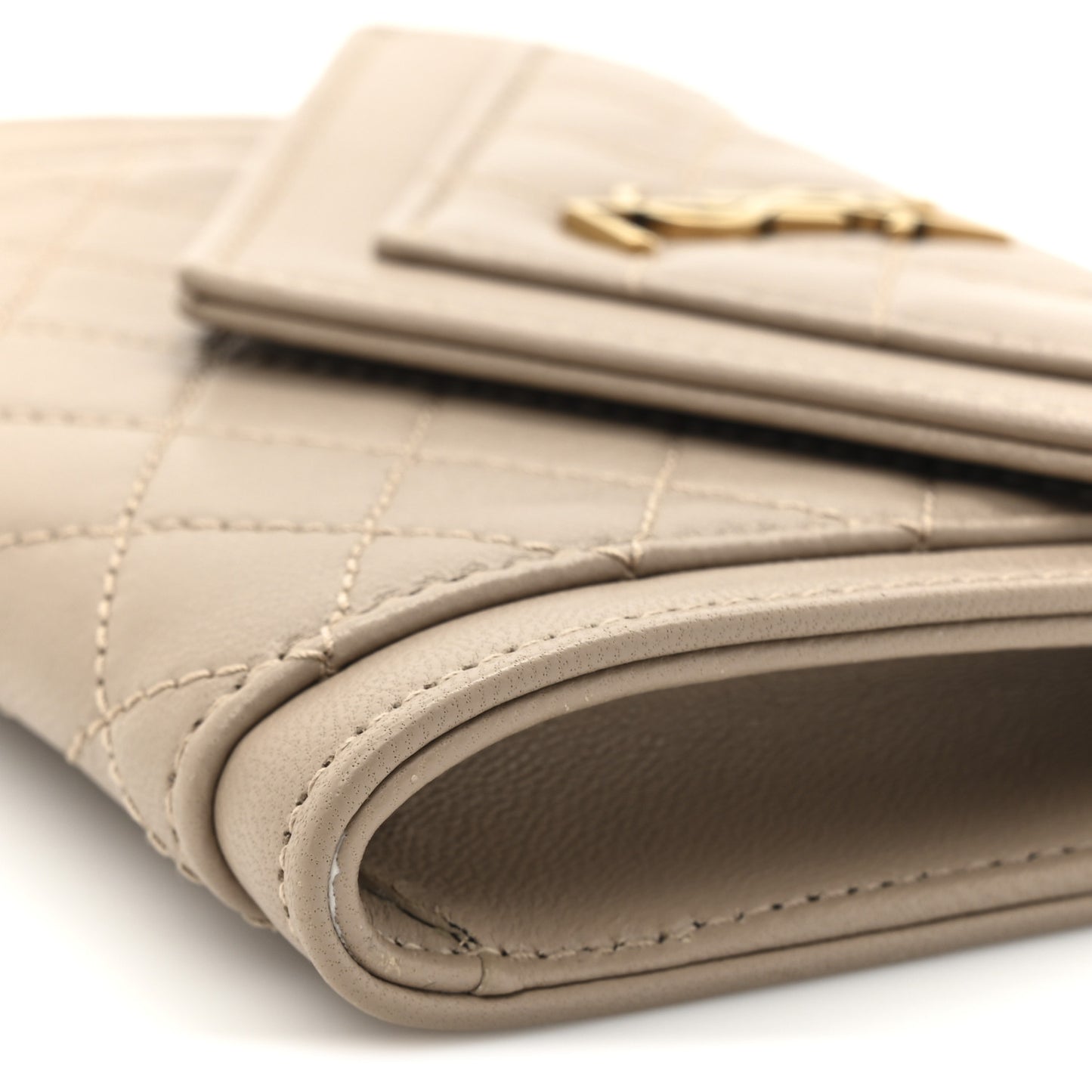 Lambskin Quilted Monogram Gaby Small Envelope Wallet Beige