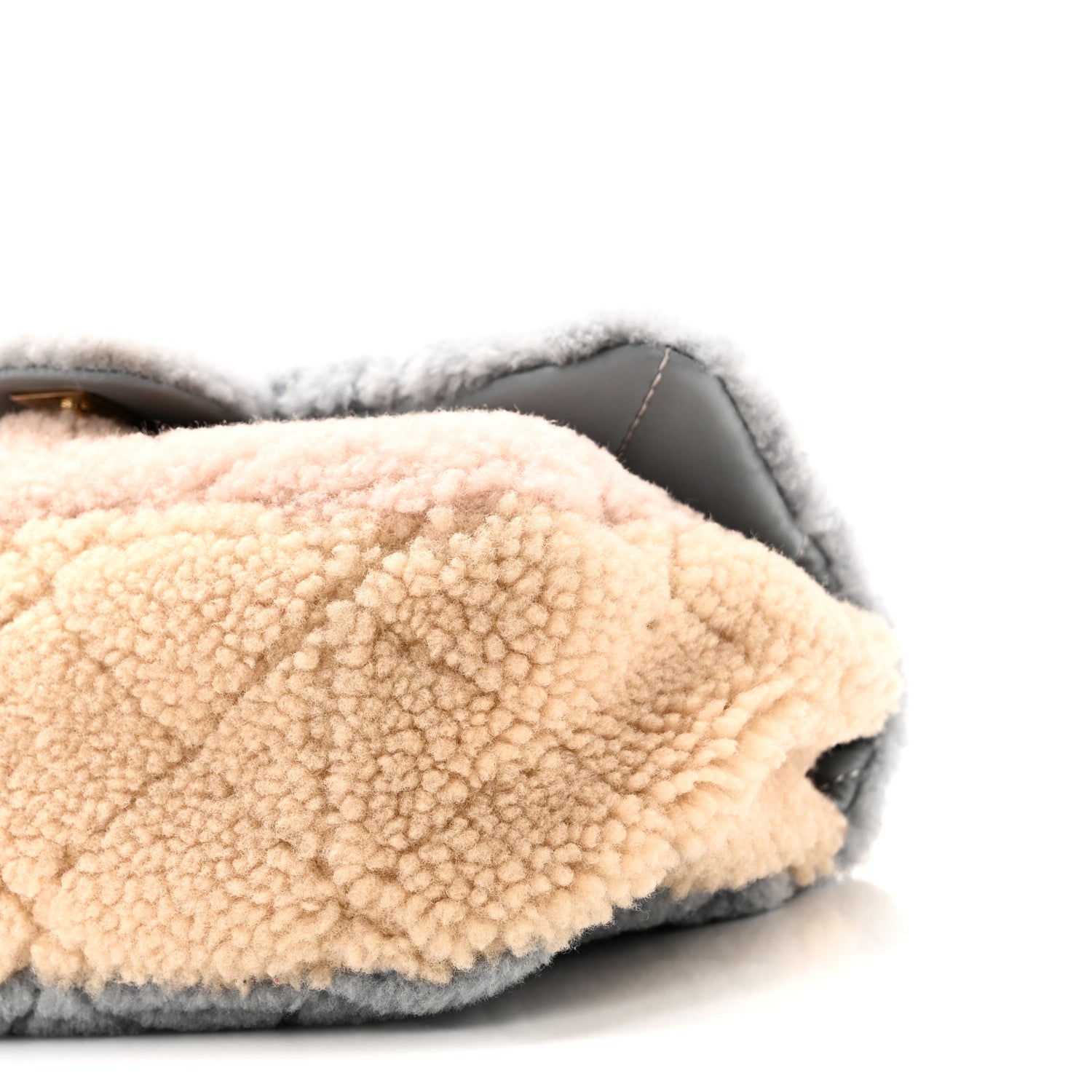 Chanel Shearling Sheepskin Single Flap Gray Pink Beige 1807137