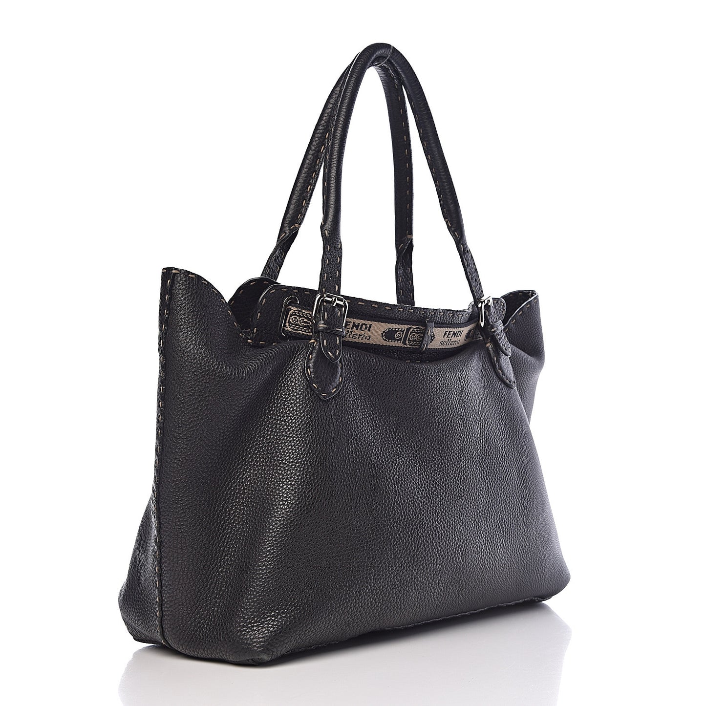 Calfskin Romano Selleria Large Villa Borghese Tote Black