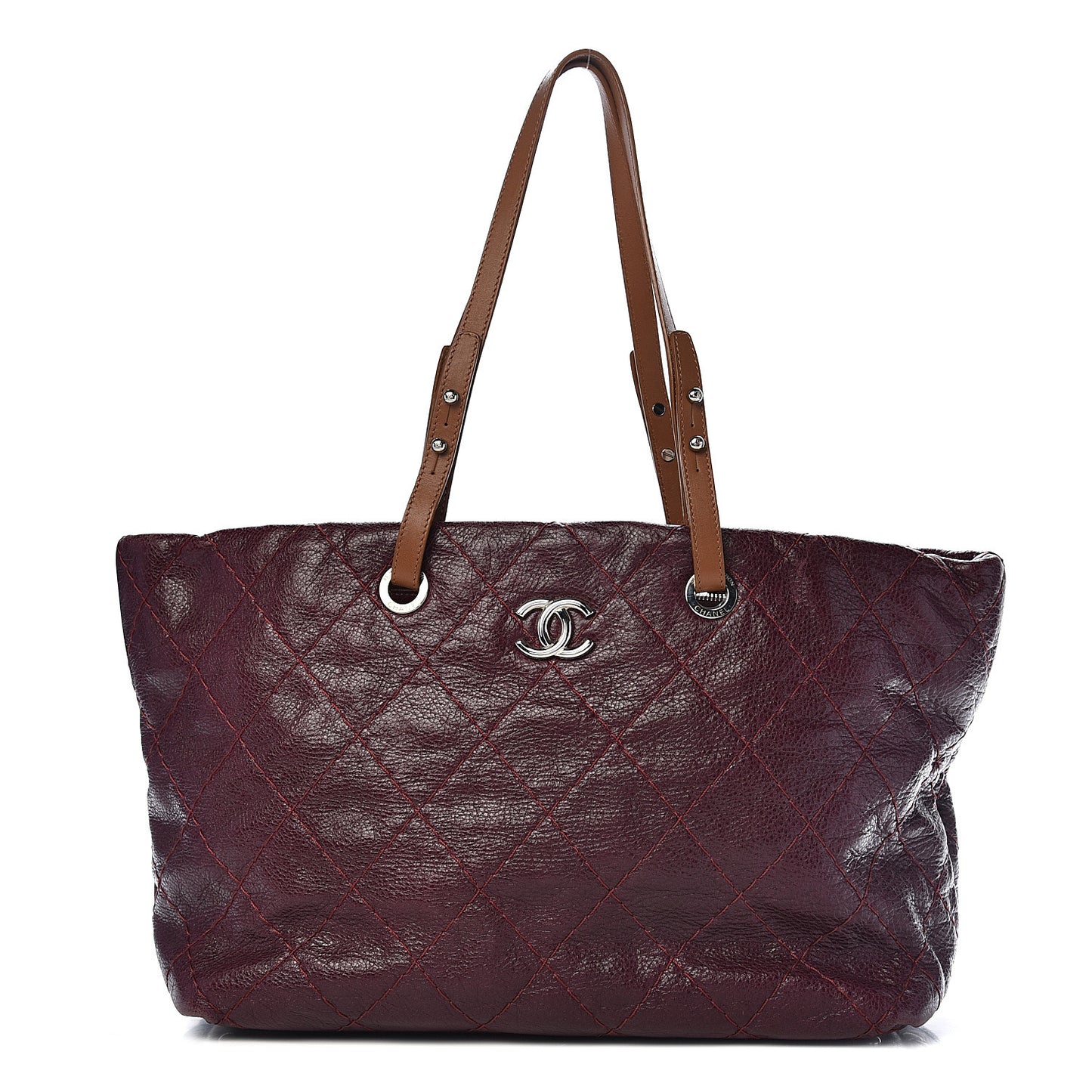 Glazed Calfskin Large On the Road Tote Plum