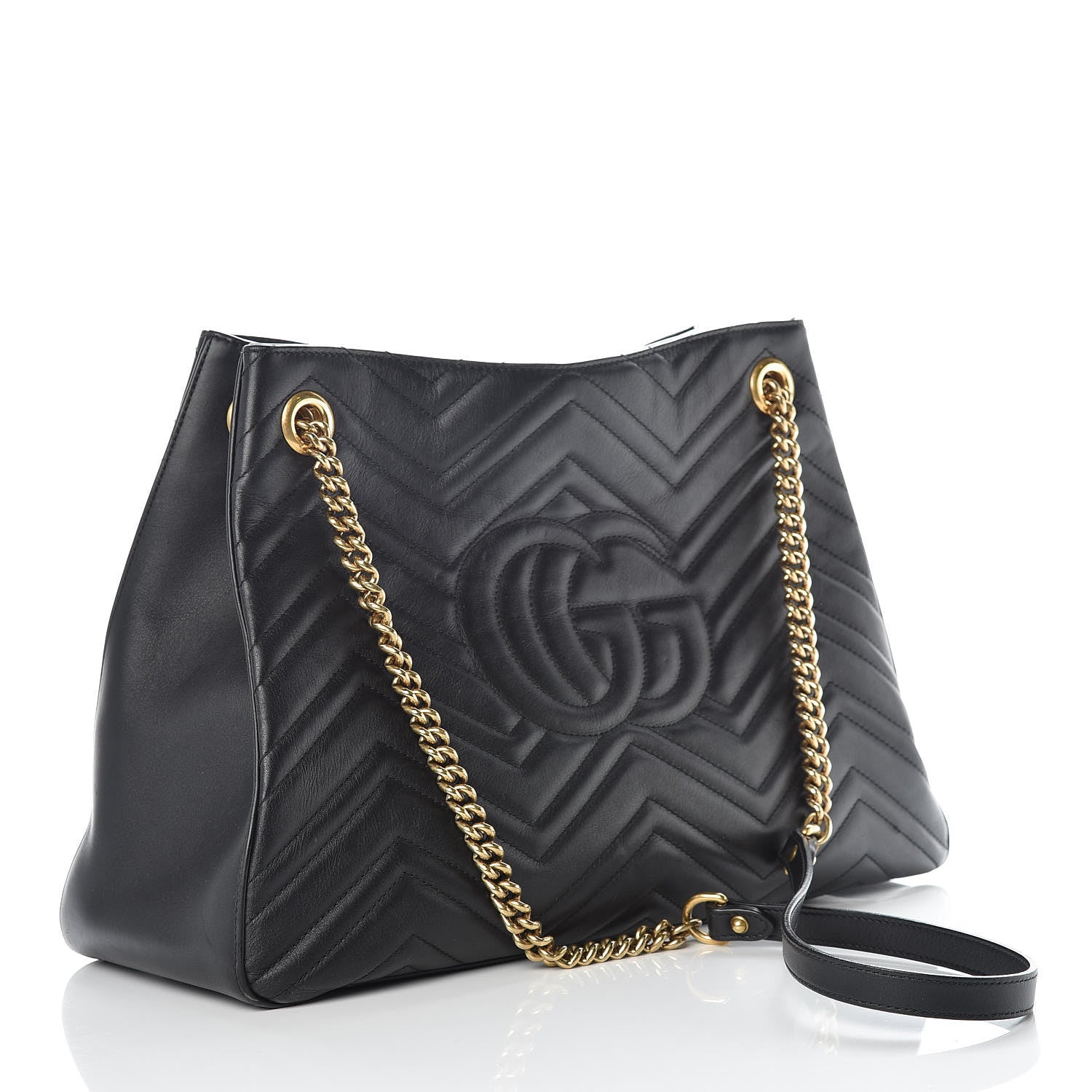 Gucci Calfskin Matelasse Medium GG Marmont Shoulder Tote Bag Black 3 of 11