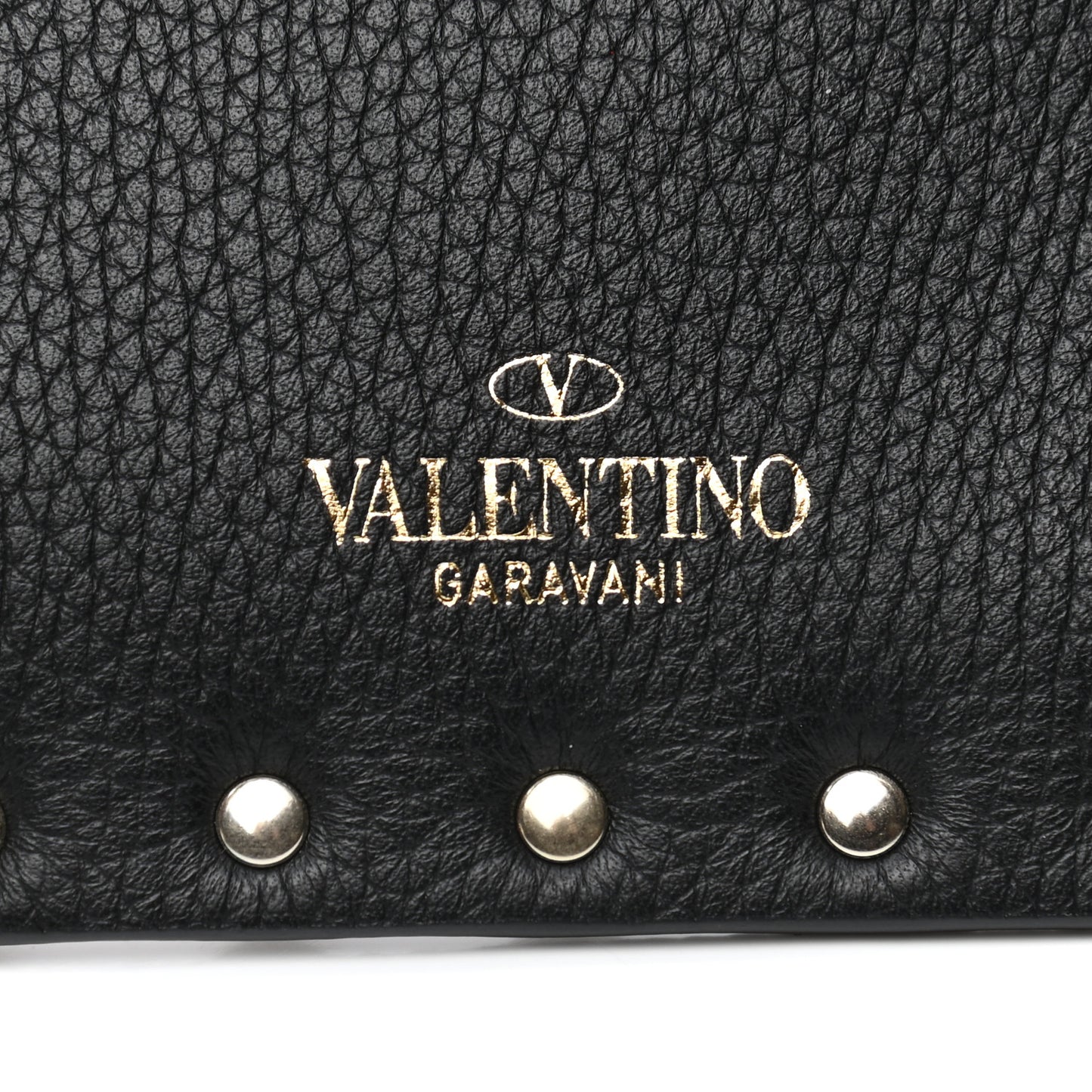 Pebbled Calfskin Medium Rockstud Envelope Flat Wristlet Pouch Black