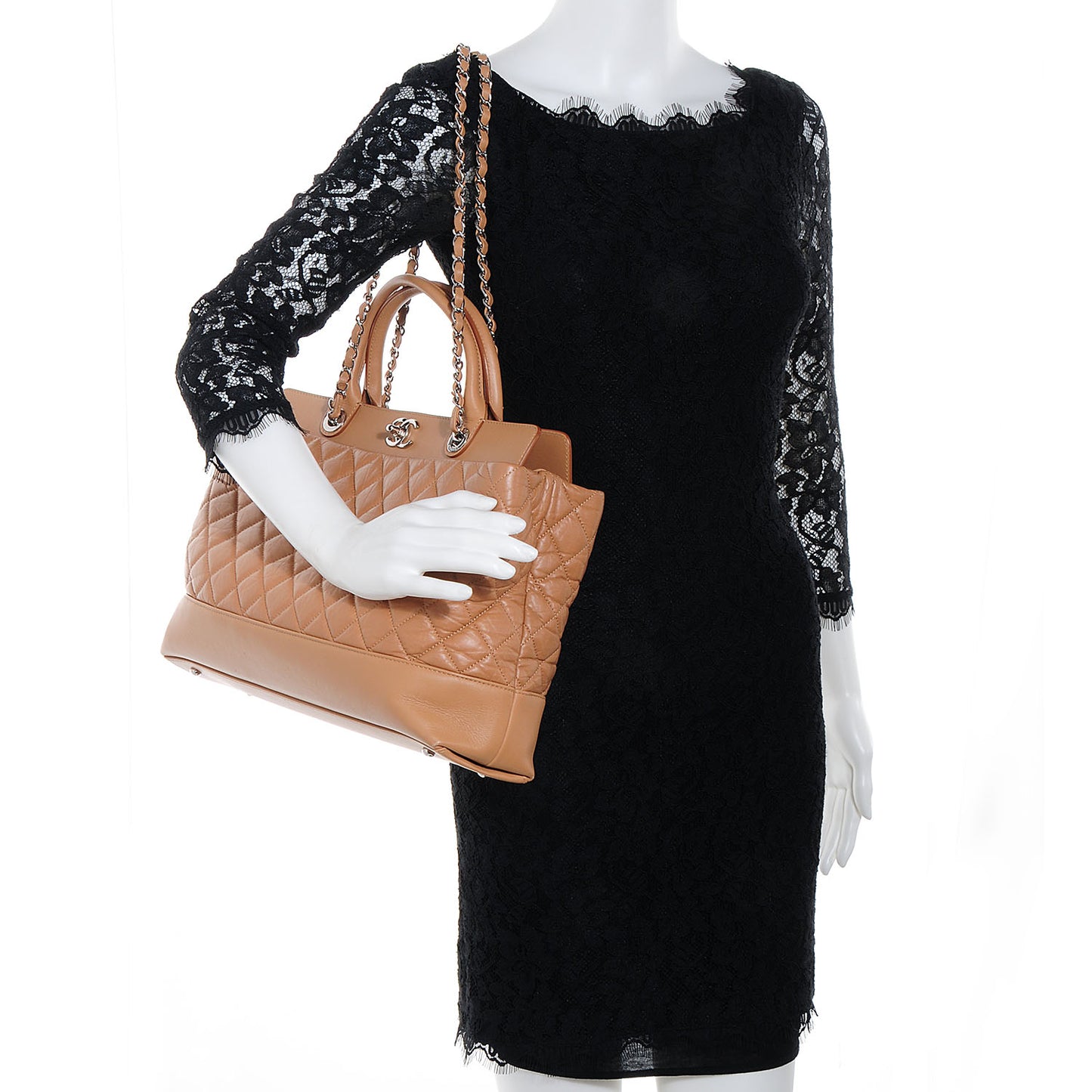 Aged Calfskin Quilted Be CC Tote Beige