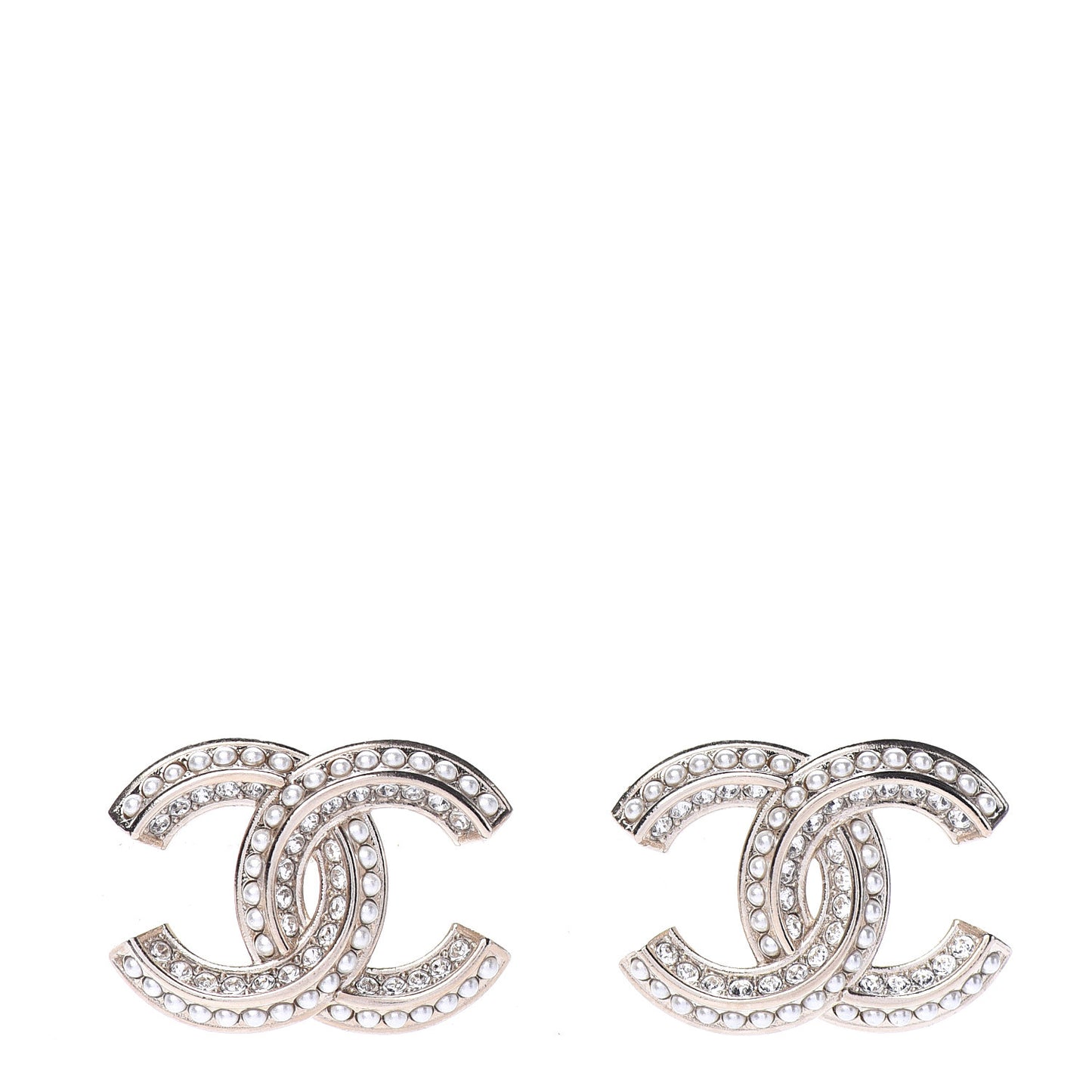 Crystal Pearl Chain Mania CC Earrings Gold