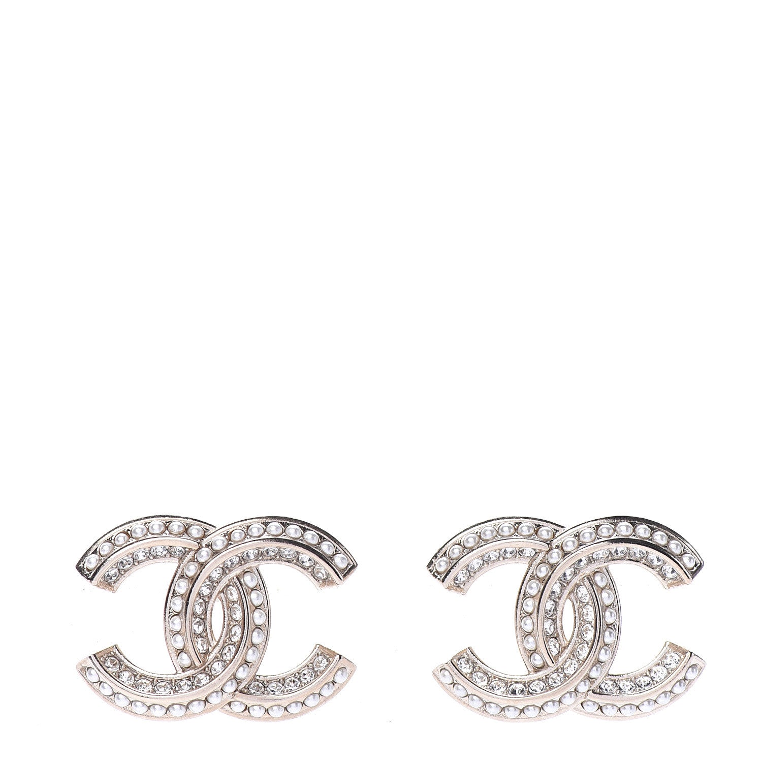 Chanel Crystal Pearl Chain Mania CC Earrings Gold 1 of 5