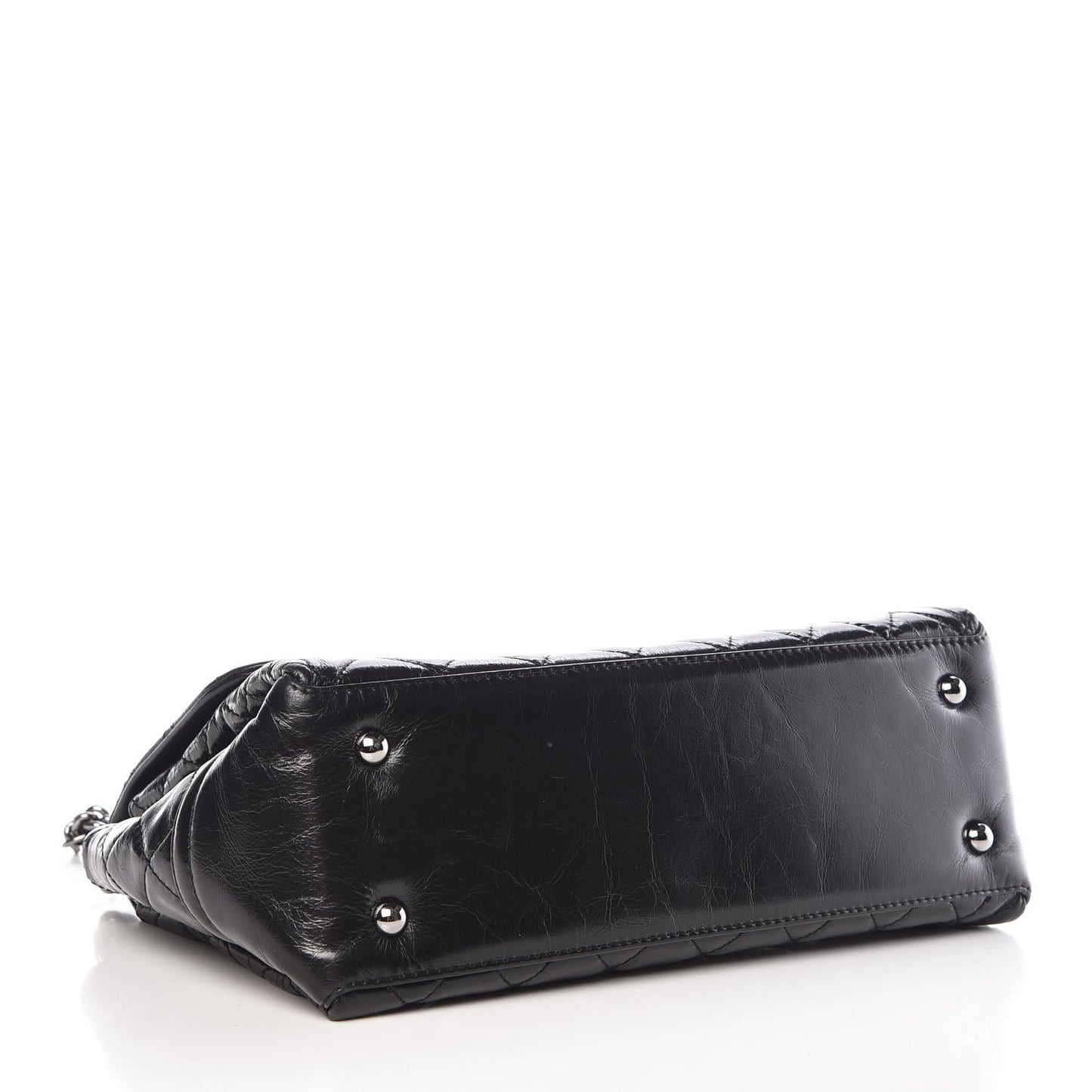 Glazed Calfskin Quilted Medium Lady Pearly Flap Black