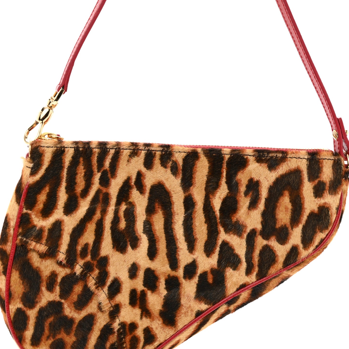 CHRISTIAN DIOR Pony Hair Leopard Mini Saddle Bag Red