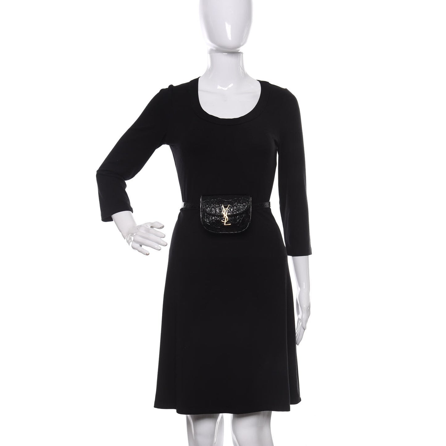 Shiny Calfskin Crocodile Embossed Monogram Kaia Belt Bag Black