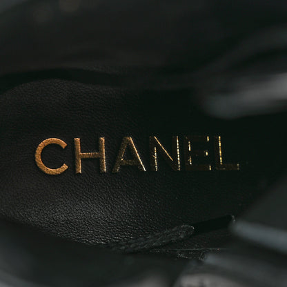 Chanel Shiny Calfskin Patent Quilted Chain Lace Up Combat Boots 37.5 Black 8 of 14
