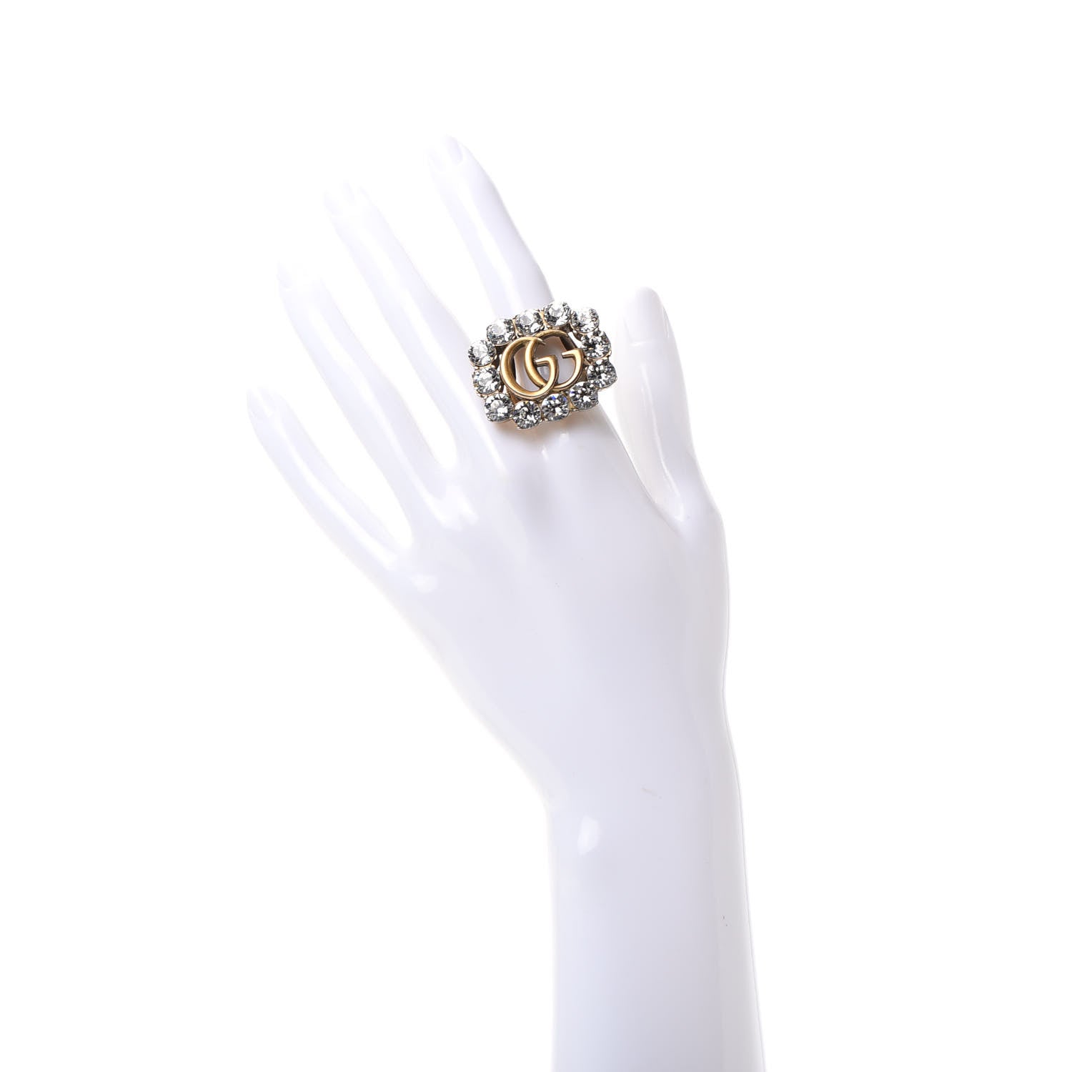 Gucci Metal Crystal Double G Ring M Aged Gold 2 of 5