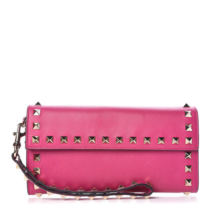 Valentino Garavani Calfskin Rockstud Wristlet Travel Wallet Fuxia 1 of 12